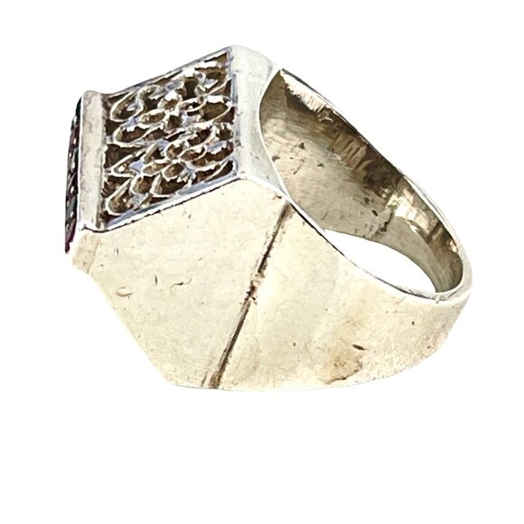 Turkish Vintage Filigree Ring With Ruby and Emerald Stones Size 4.5 - Picture 5 of 6